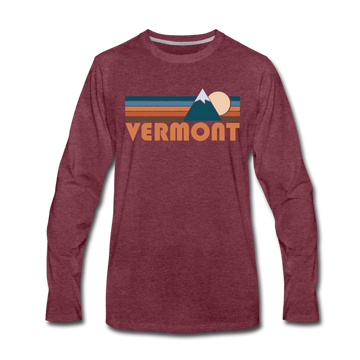 Vermont Long Sleeve T-Shirt - Retro Mountain Unisex Vermont Long Sleeve Shirt - heather burgundy
