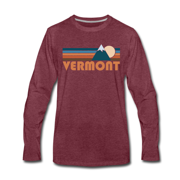 Vermont Long Sleeve T-Shirt - Retro Mountain Unisex Vermont Long Sleeve Shirt - heather burgundy