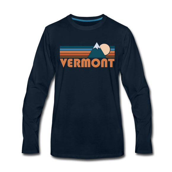 Vermont Long Sleeve T-Shirt - Retro Mountain Unisex Vermont Long Sleeve Shirt - deep navy