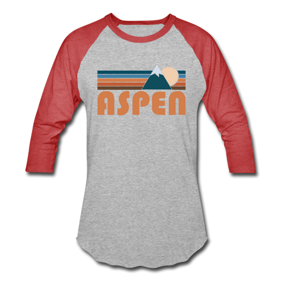 Aspen, Colorado Baseball T-Shirt - Retro Mountain Unisex Aspen Raglan T Shirt - heather gray/red