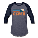 Aspen, Colorado Baseball T-Shirt - Retro Mountain Unisex Aspen Raglan T Shirt - heather blue/navy