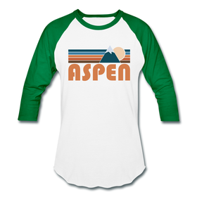 Aspen, Colorado Baseball T-Shirt - Retro Mountain Unisex Aspen Raglan T Shirt - white/kelly green