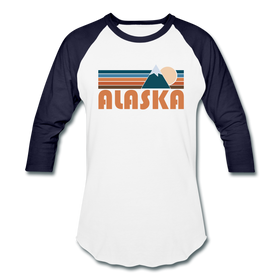 Alaska Baseball T-Shirt - Retro Mountain Unisex Alaska Raglan T Shirt - white/navy