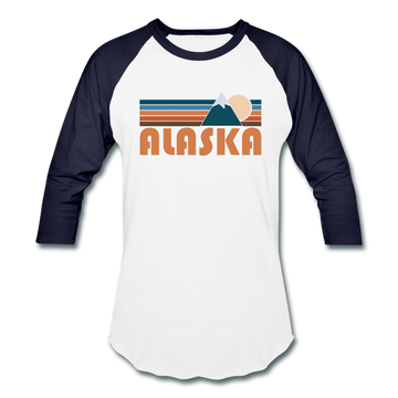 Alaska Baseball T-Shirt - Retro Mountain Unisex Alaska Raglan T Shirt - white/navy