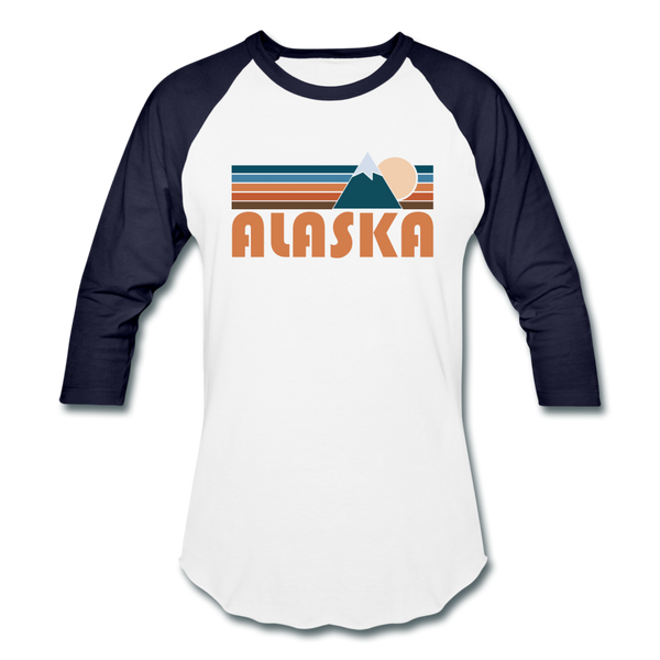 Alaska Baseball T-Shirt - Retro Mountain Unisex Alaska Raglan T Shirt - white/navy