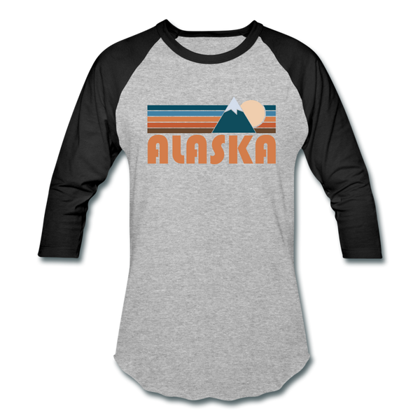 Alaska Baseball T-Shirt - Retro Mountain Unisex Alaska Raglan T Shirt - heather gray/black