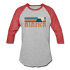 Alaska Baseball T-Shirt - Retro Mountain Unisex Alaska Raglan T Shirt - heather gray/red