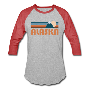 Alaska Baseball T-Shirt - Retro Mountain Unisex Alaska Raglan T Shirt - heather gray/red