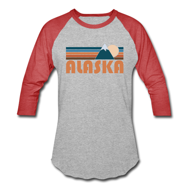 Alaska Baseball T-Shirt - Retro Mountain Unisex Alaska Raglan T Shirt - heather gray/red