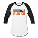 Alaska Baseball T-Shirt - Retro Mountain Unisex Alaska Raglan T Shirt - white/black