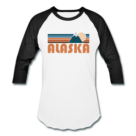 Alaska Baseball T-Shirt - Retro Mountain Unisex Alaska Raglan T Shirt - white/black