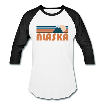 Alaska Baseball T-Shirt - Retro Mountain Unisex Alaska Raglan T Shirt - white/black