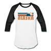 Alaska Baseball T-Shirt - Retro Mountain Unisex Alaska Raglan T Shirt - white/black
