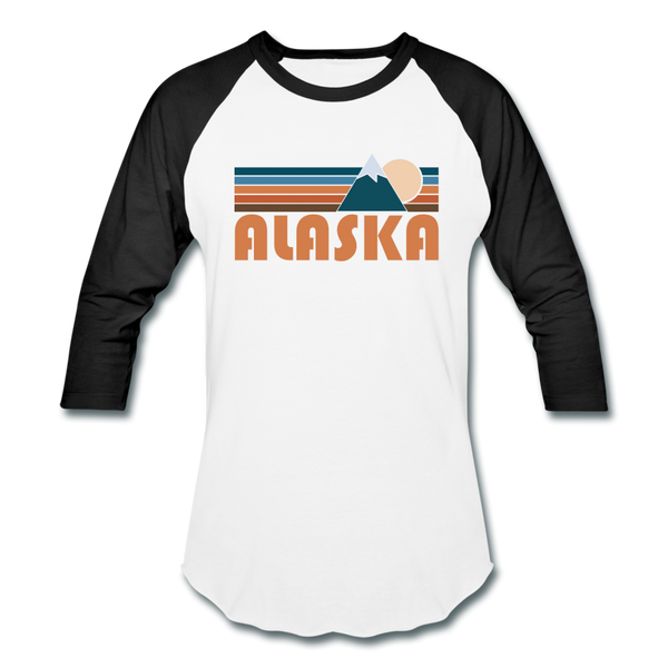 Alaska Baseball T-Shirt - Retro Mountain Unisex Alaska Raglan T Shirt - white/black