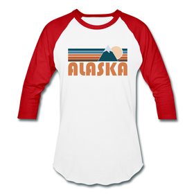 Alaska Baseball T-Shirt - Retro Mountain Unisex Alaska Raglan T Shirt - white/red