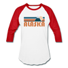 Alaska Baseball T-Shirt - Retro Mountain Unisex Alaska Raglan T Shirt - white/red