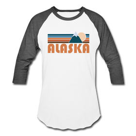 Alaska Baseball T-Shirt - Retro Mountain Unisex Alaska Raglan T Shirt - white/charcoal