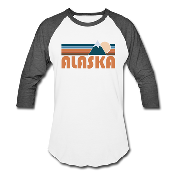 Alaska Baseball T-Shirt - Retro Mountain Unisex Alaska Raglan T Shirt - white/charcoal
