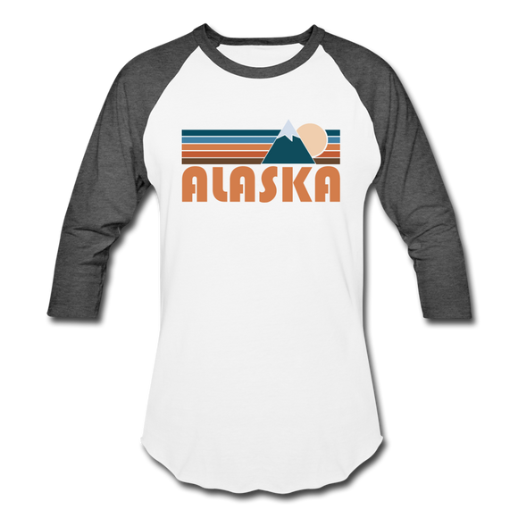 Alaska Baseball T-Shirt - Retro Mountain Unisex Alaska Raglan T Shirt - white/charcoal