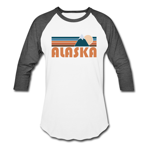 Alaska Baseball T-Shirt - Retro Mountain Unisex Alaska Raglan T Shirt - white/charcoal