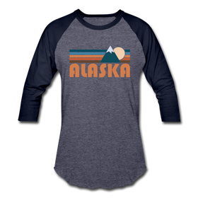 Alaska Baseball T-Shirt - Retro Mountain Unisex Alaska Raglan T Shirt - heather blue/navy