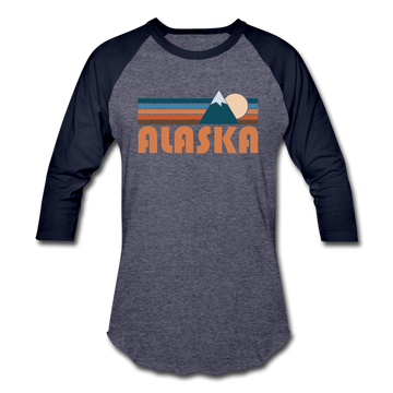 Alaska Baseball T-Shirt - Retro Mountain Unisex Alaska Raglan T Shirt - heather blue/navy