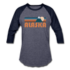 Alaska Baseball T-Shirt - Retro Mountain Unisex Alaska Raglan T Shirt - heather blue/navy