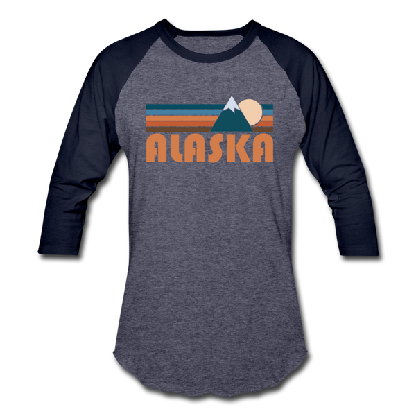 Alaska Baseball T-Shirt - Retro Mountain Unisex Alaska Raglan T Shirt - heather blue/navy