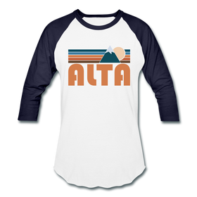 Alta, Utah Baseball T-Shirt - Retro Mountain Unisex Alta Raglan T Shirt - white/navy