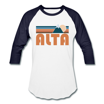 Alta, Utah Baseball T-Shirt - Retro Mountain Unisex Alta Raglan T Shirt - white/navy