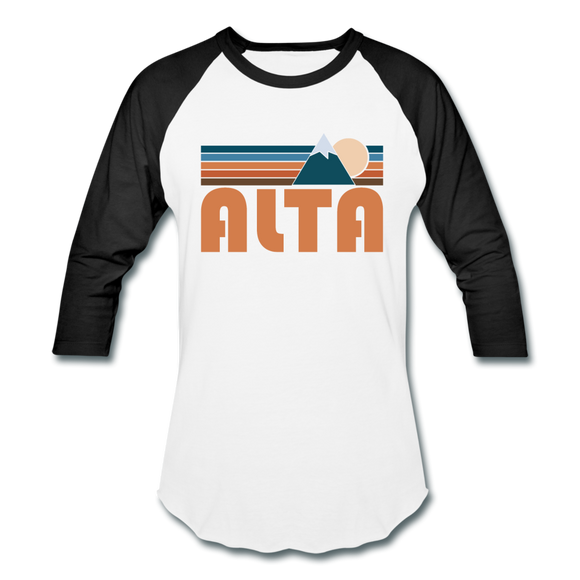 Alta, Utah Baseball T-Shirt - Retro Mountain Unisex Alta Raglan T Shirt - white/black