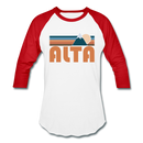 Alta, Utah Baseball T-Shirt - Retro Mountain Unisex Alta Raglan T Shirt - white/red