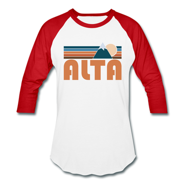 Alta, Utah Baseball T-Shirt - Retro Mountain Unisex Alta Raglan T Shirt - white/red