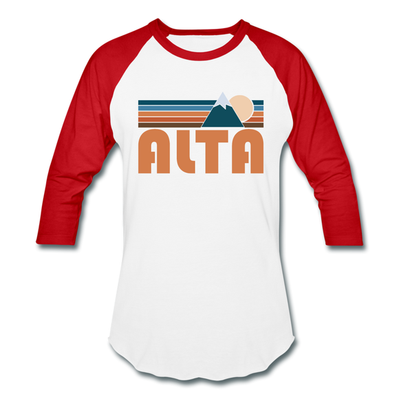 Alta, Utah Baseball T-Shirt - Retro Mountain Unisex Alta Raglan T Shirt - white/red