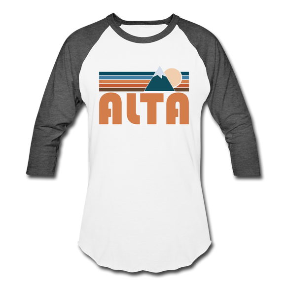 Alta, Utah Baseball T-Shirt - Retro Mountain Unisex Alta Raglan T Shirt - white/charcoal