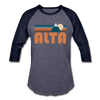 Alta, Utah Baseball T-Shirt - Retro Mountain Unisex Alta Raglan T Shirt - heather blue/navy