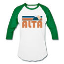 Alta, Utah Baseball T-Shirt - Retro Mountain Unisex Alta Raglan T Shirt - white/kelly green