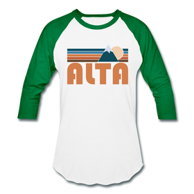 Alta, Utah Baseball T-Shirt - Retro Mountain Unisex Alta Raglan T Shirt - white/kelly green