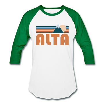Alta, Utah Baseball T-Shirt - Retro Mountain Unisex Alta Raglan T Shirt - white/kelly green