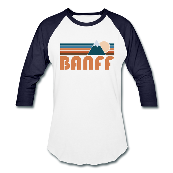 Banff, Canada Baseball T-Shirt - Retro Mountain Unisex Banff Raglan T Shirt - white/navy
