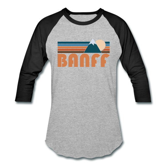 Banff, Canada Baseball T-Shirt - Retro Mountain Unisex Banff Raglan T Shirt - heather gray/black
