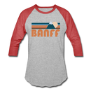 Banff, Canada Baseball T-Shirt - Retro Mountain Unisex Banff Raglan T Shirt - heather gray/red
