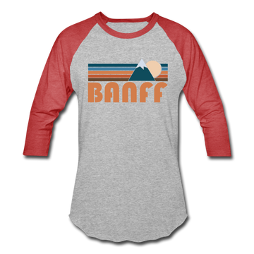 Banff, Canada Baseball T-Shirt - Retro Mountain Unisex Banff Raglan T Shirt - heather gray/red