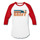 Banff, Canada Baseball T-Shirt - Retro Mountain Unisex Banff Raglan T Shirt - white/red