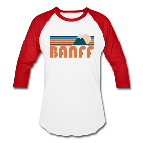 Banff, Canada Baseball T-Shirt - Retro Mountain Unisex Banff Raglan T Shirt - white/red