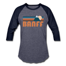 Banff, Canada Baseball T-Shirt - Retro Mountain Unisex Banff Raglan T Shirt - heather blue/navy