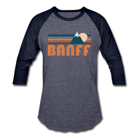 Banff, Canada Baseball T-Shirt - Retro Mountain Unisex Banff Raglan T Shirt - heather blue/navy