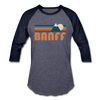 Banff, Canada Baseball T-Shirt - Retro Mountain Unisex Banff Raglan T Shirt - heather blue/navy