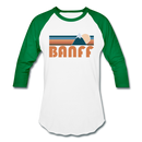 Banff, Canada Baseball T-Shirt - Retro Mountain Unisex Banff Raglan T Shirt - white/kelly green