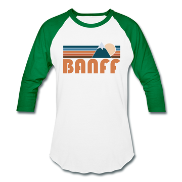 Banff, Canada Baseball T-Shirt - Retro Mountain Unisex Banff Raglan T Shirt - white/kelly green
